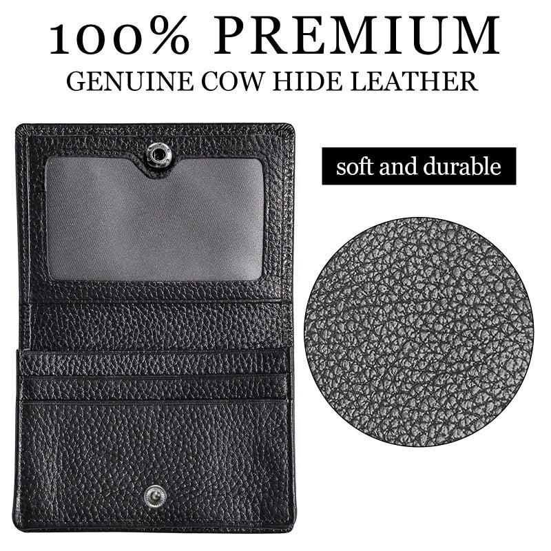 Outrip Genuine Leather Business Card Holder Name Card Case Credit Card Wallet with ID Window RFID Blocking (Black2) - Image 3